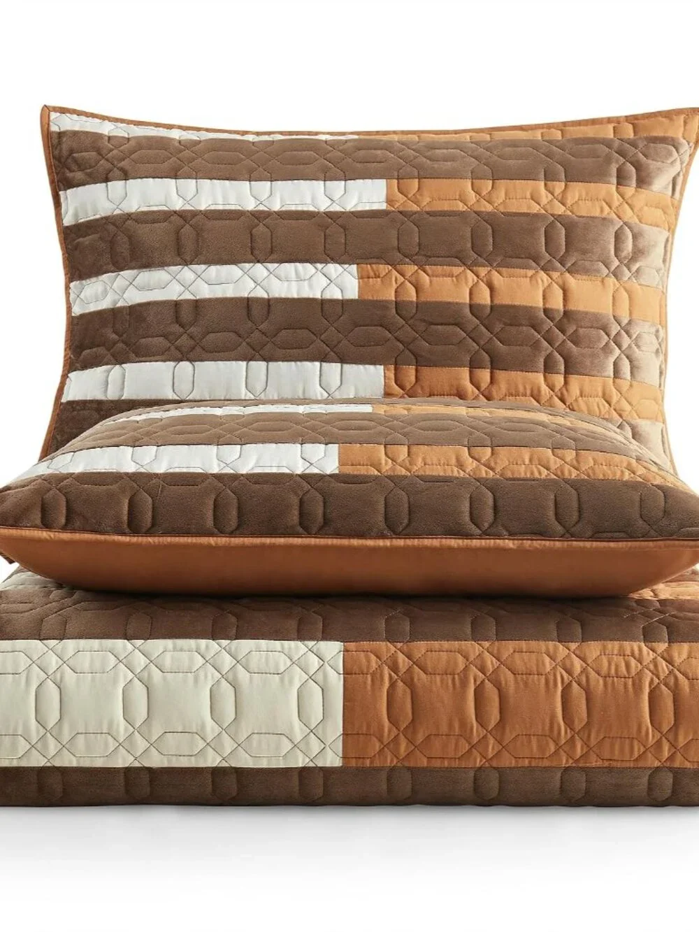 Patchwork Quilt Set King, All-Season Bedding, Brown Boho Coverlet Soft Multi-Mat